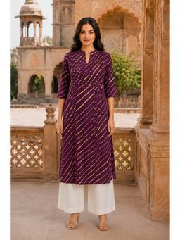 PANCHRANGA - Purple Jamuni Leheriya Grace Pintuck Cotton Kurta