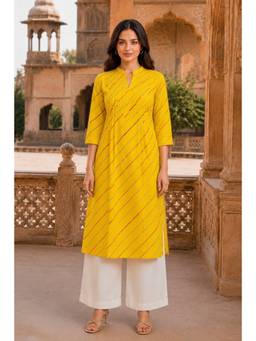PANCHRANGA - Yellow Kanak Leheriya Grace Pintuck Cotton Kurta