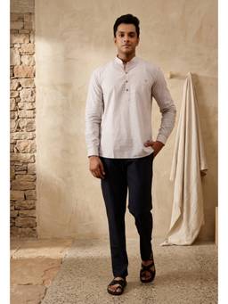 AAVYAM - White Pin Stripes Short Kurta