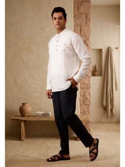 AAVYAM - White Cotton Linen Short Kurta
