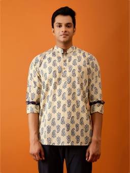 AAVYAM - Beige Handblock Print Short Kurta