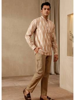 AAVYAM - Beige Ikkat Print Short Kurta