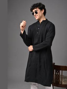 AAVYAM - Black Kosi Silk Kurta