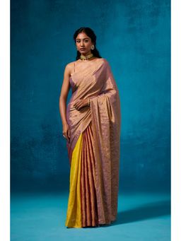 Dressfolk - Handwoven Tissue Gold Zari Base Striking Multi Color Saree With Unstitched Blouse