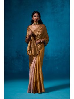 Dressfolk - Handwoven Tissue Gold Zari Base With Multi-Color Saree With Matching Unstitched Blouse