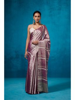 Dressfolk - Handwoven Tissue Purple With Silver Zari Base Saree With Matching Unstitched Blouse