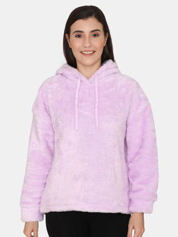 Zivame - Fluffy Fur Knit Hoodie Sweatshirt - Orchid Bloom