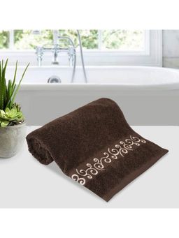 Lush & Beyond - Chocolate Brown Cotton 500 Gsm Embroidered Bath Towel (L)