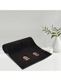 Lush & Beyond - Black Cotton 500 Gsm Embroidered Bath Towel (L)