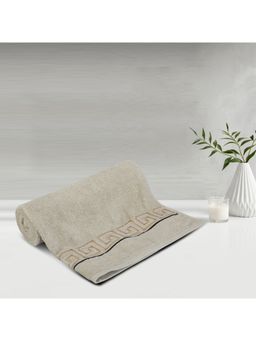Lush & Beyond - Beige Cotton 500 Gsm Embroidered Bath Towel (L)