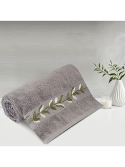 Lush & Beyond - Grey Cotton 500 Gsm Embroidered Bath Towel (L)