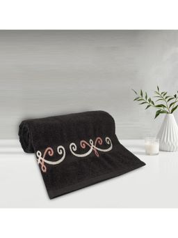Lush & Beyond - Black Cotton 500 Gsm Embroidered Bath Towel (L)