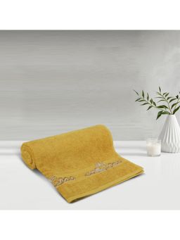 Lush & Beyond - Mustard Cotton 500 Gsm Embroidered Bath Towel (L)
