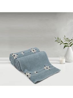 Lush & Beyond - Royal Blue Cotton 500 Gsm Embroidered Bath Towel Set of 2 (L)