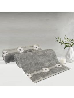 Lush & Beyond - Grey Cotton 500 Gsm Embroidered Bath Towel Set of 2 (L)