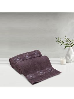 Lush & Beyond - Purple Cotton 500 Gsm Embroidered Bath Towel Set of 2 (L)