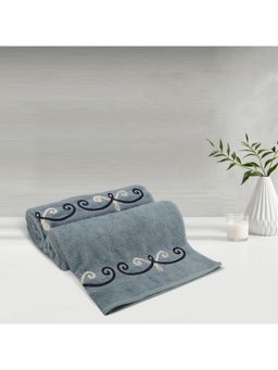 Lush & Beyond - Royal Blue Cotton 500 Gsm Embroidered Bath Towel Set of 2 (L)