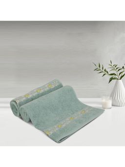 Lush & Beyond - Teal Cotton 500 Gsm Embroidered Bath Towel Set of 2 (L)