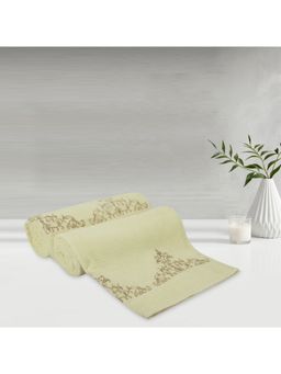 Lush & Beyond - Cream Cotton 500 Gsm Embroidered Bath Towel Set of 2 (L)