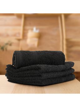 Lush & Beyond - Black Cotton 500 GSM 4-Piece Solid Face Towel Set (S)