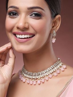 Karatcart - Ethnic Gold Plated Kundan Choker Necklace With Earrings