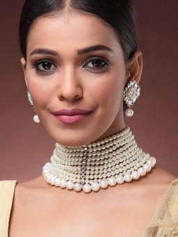Karatcart - Pearl Beaded Choker Necklace With Earrings