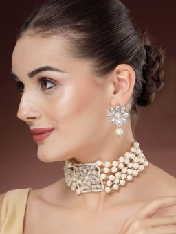Karatcart - Gold Plated Pearl Choker Necklace With Earrings