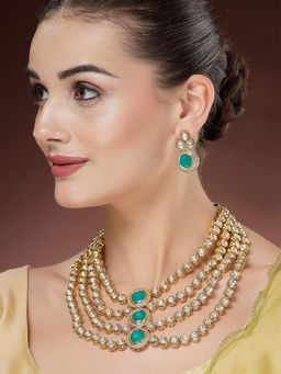 Karatcart - Green Polki Kundan Classic Necklace With Earrings