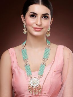 Karatcart - Light Green Crystal Long Kundan Rani Haar Necklace With Earrings