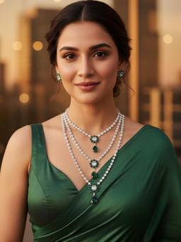 Karatcart - American Diamond Multilayer Floral Rani Haar Necklace With Earrings