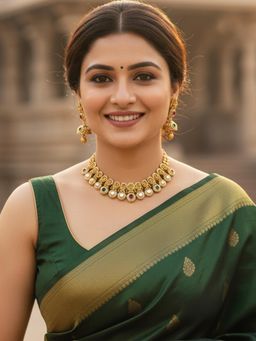 Karatcart - Traditional Gold-Plated Antique-Finish Temple-Inspired Necklace With Earrings