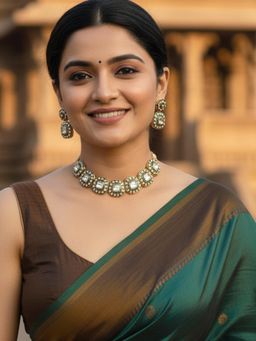 Karatcart - Dazzling Green Meena Square Kundan Gold-Plated Handcrafted Necklace With Earrings