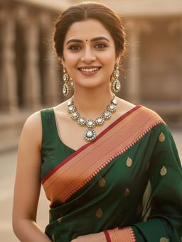 Karatcart - Glamorous Green Enamel Teardrop Kundan Gold-Plated Necklace With Earrings