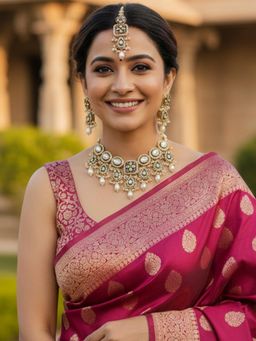 Karatcart - Luxurious Green Enamel Kundan Traditional Choker Necklace With Earrings & Maangtika