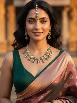 Karatcart - Stunning Green Minakari Ethnic Choker Necklace With Earrings & Maangtika