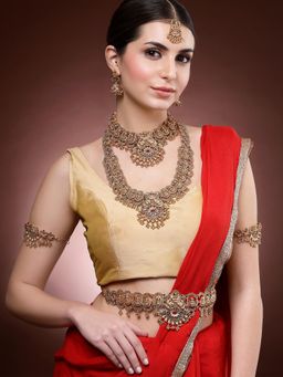 Karatcart - Bridal Necklace With Earrings Maangtikka Kamarbandh Bajubandh & Hair Pins