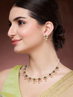 Karatcart - Designer Gold Plated Green and Red Stone Reversible Necklace