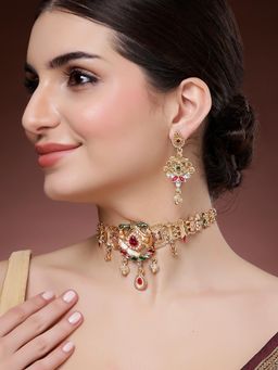 Karatcart - Gold Plated Traditional Choker Necklace With Earrings