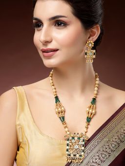 Karatcart - Designer Gold-Plated Minakari Rani Haar Necklace With Earrings