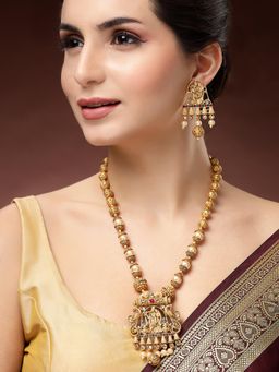Karatcart - Elegant Gold-Plated Radha Krishna Rani Haar Necklace With Earrings