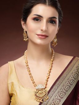 Karatcart - Gold Plated Elephant Design Rani Haar Temple Necklace With Earrings