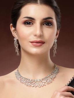 Karatcart - Silver Plated American Diamond Necklace With Earrings