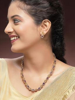 Karatcart - Traditional Gold-Plated Purple Laxmi Mata Rani Haar Temple Necklace With Earrings