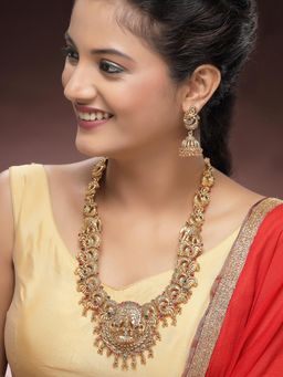 Karatcart - Laxmi Mata and Peacock Rani Haar Temple Necklace With Earrings