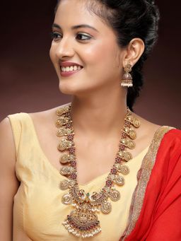 Karatcart - Traditional Laxmi Mata and Peacock Rani Haar Temple Necklace With Earrings