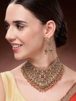 Karatcart - Classic Peacock Design Laxmi Mata Choker Temple Necklace With Earrings