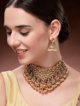 Karatcart - Classic Laxmi Mata Design Choker Temple Necklace With Earrings