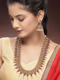 Karatcart - South Indian Traditional Laxmi Mata Rani Haar Temple Necklace With Earrings