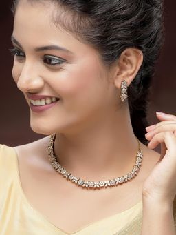 Karatcart - Sparkling Gold-Plated American Diamond Floral Necklace With Earrings