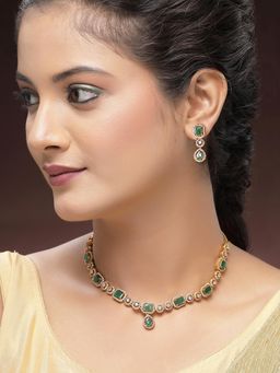 Karatcart - Designer Gold-Plated Red American Diamond Necklace With Earrings